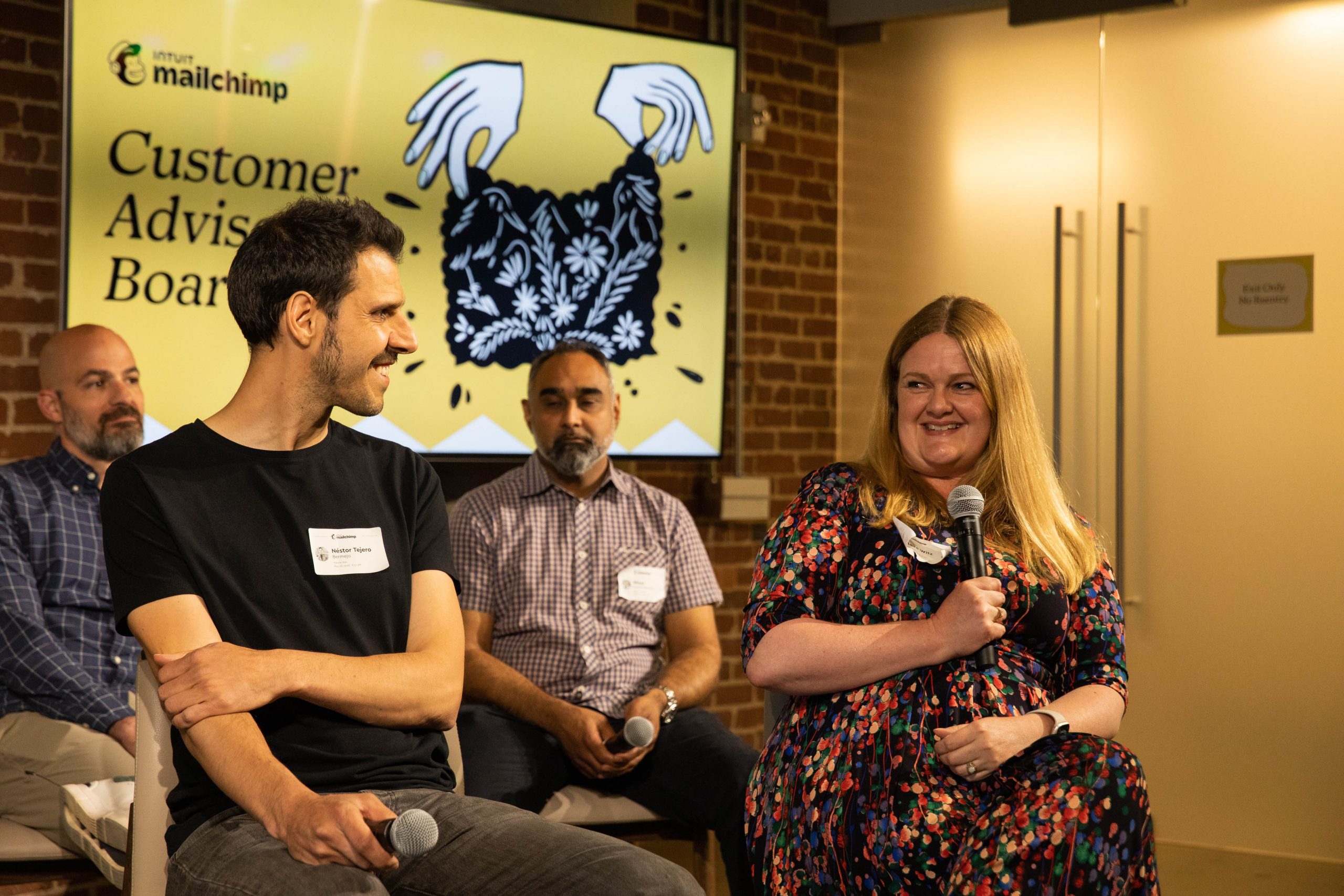 Claire Witz speaking on stage at Mailchimp's head office in Atlanta
